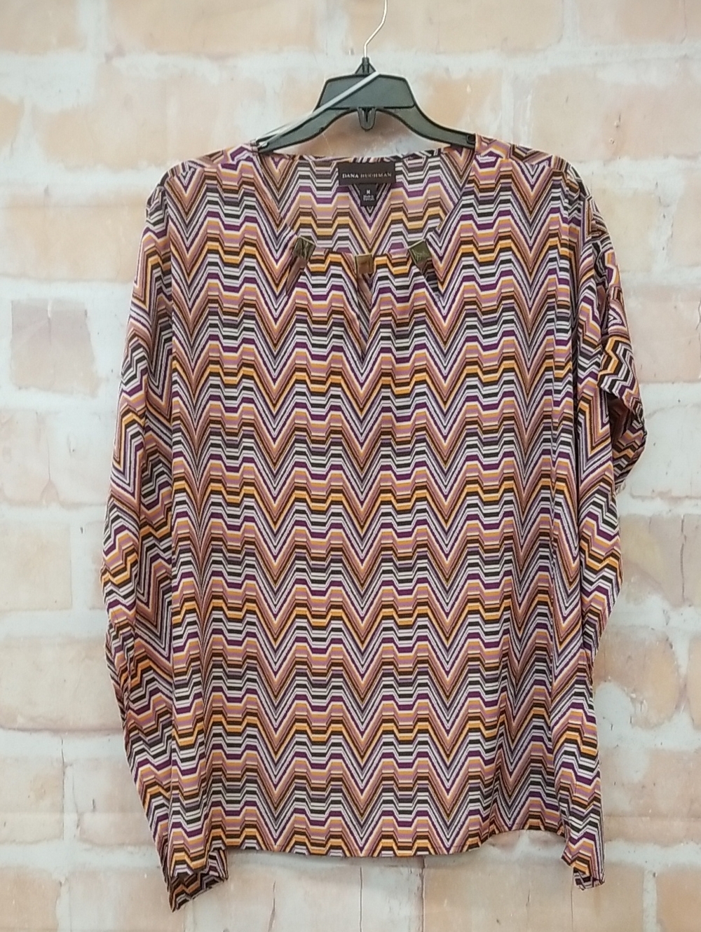Dana Buchman Chevron-Print Short Sleeve Top in Orange, Brown & Purple
